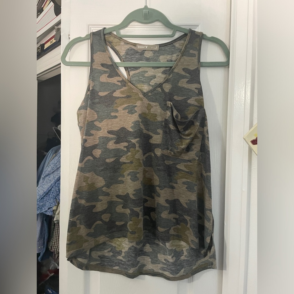 Junior's Trescics Small Camo V-neck Tank